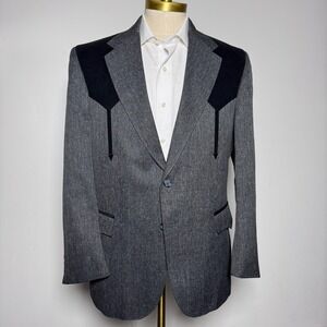 Circle‎ Dallas Texas Western Style Blazer Jacket 44R Grey Polyester Men's